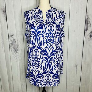 Halife Sleeveless Tunic Top Womens Sz XL White Blue Lightweight Stretch Soft